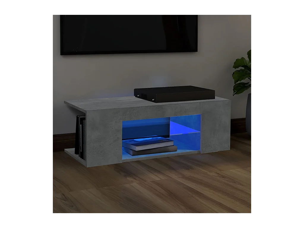 Meuble TV avec lumières LED gris béton 90x39x30 cm