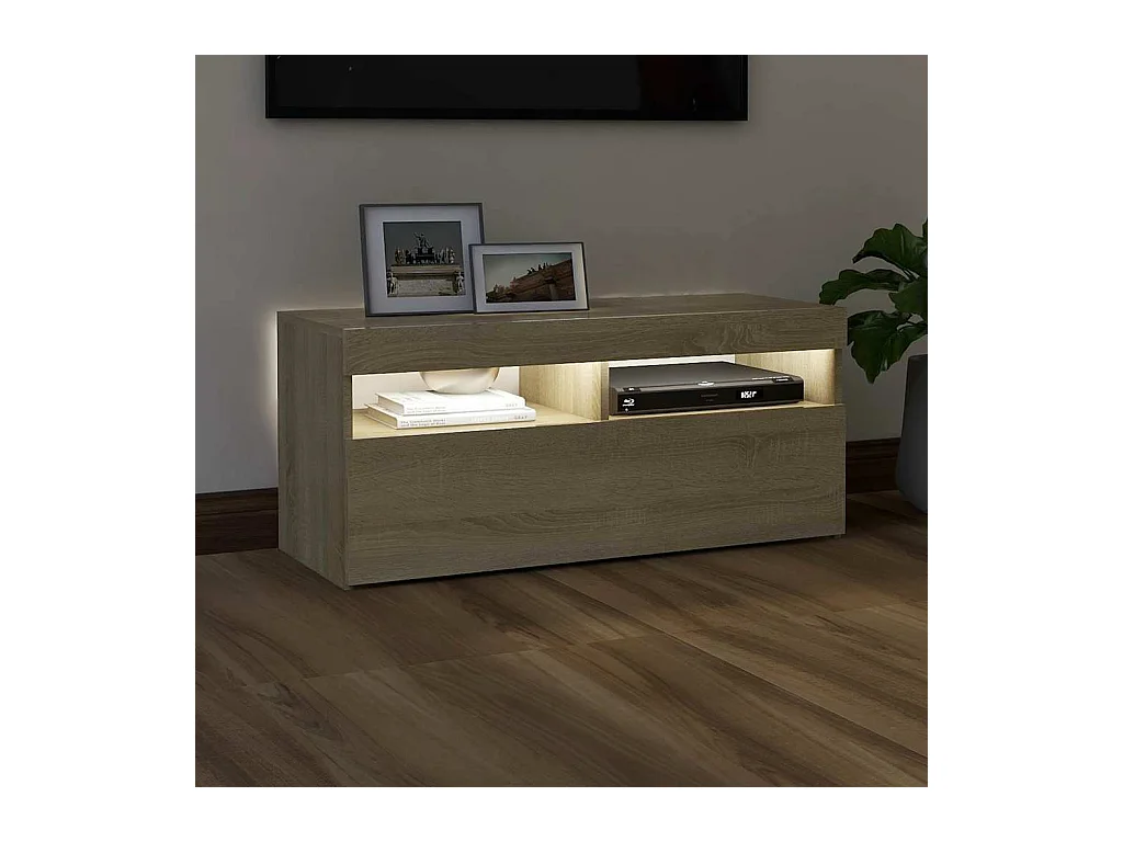 Meuble TV avec lumières LED chêne sonoma 90x35x40 cm