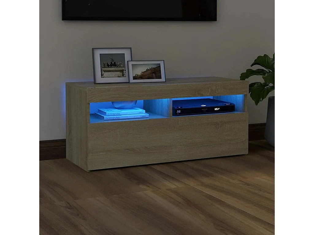 Meuble TV avec lumières LED chêne sonoma 90x35x40 cm