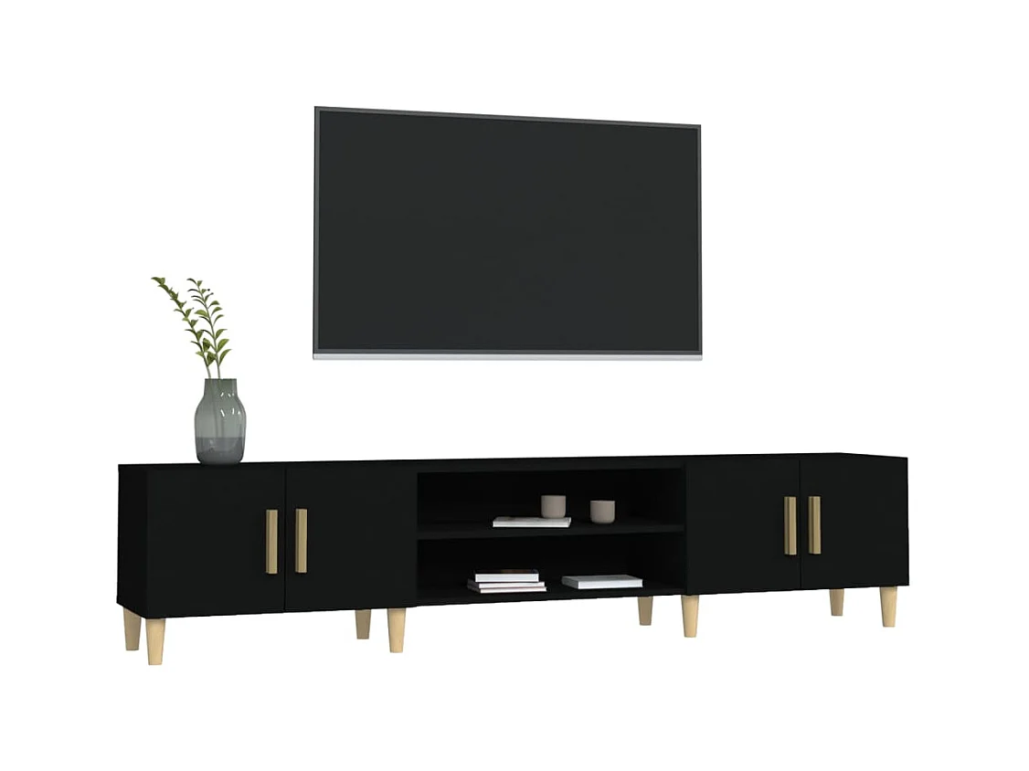 Meuble TV noir 180x31,5x40 cm bois d'ingénierie