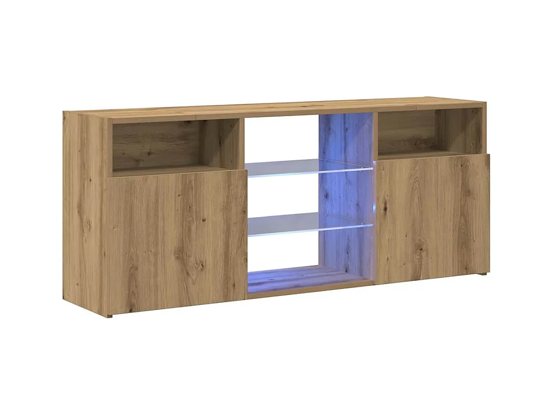 Meuble TV avec lumières LED chêne artisanal bois d'ingénierie