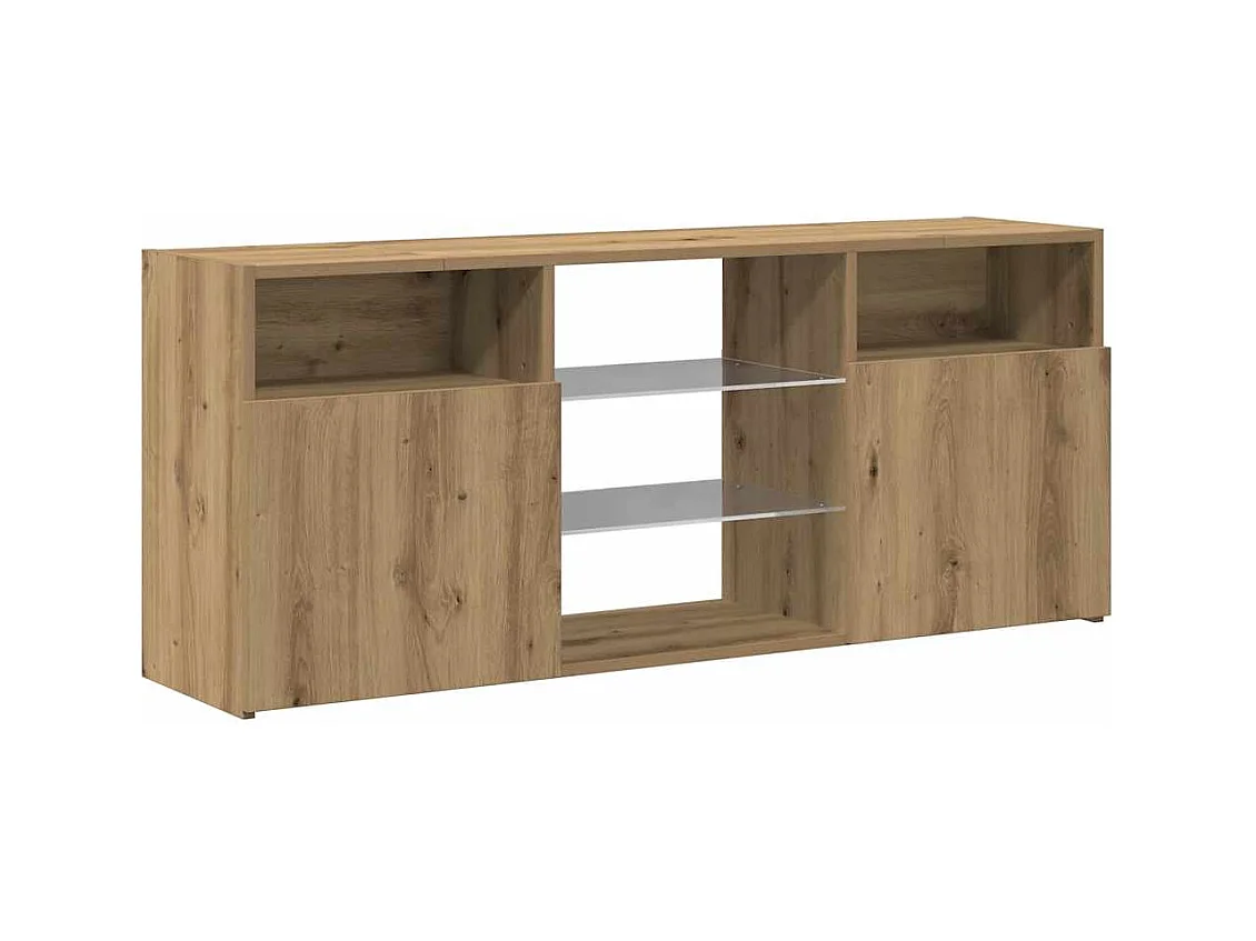 Meuble TV avec lumières LED chêne artisanal bois d'ingénierie