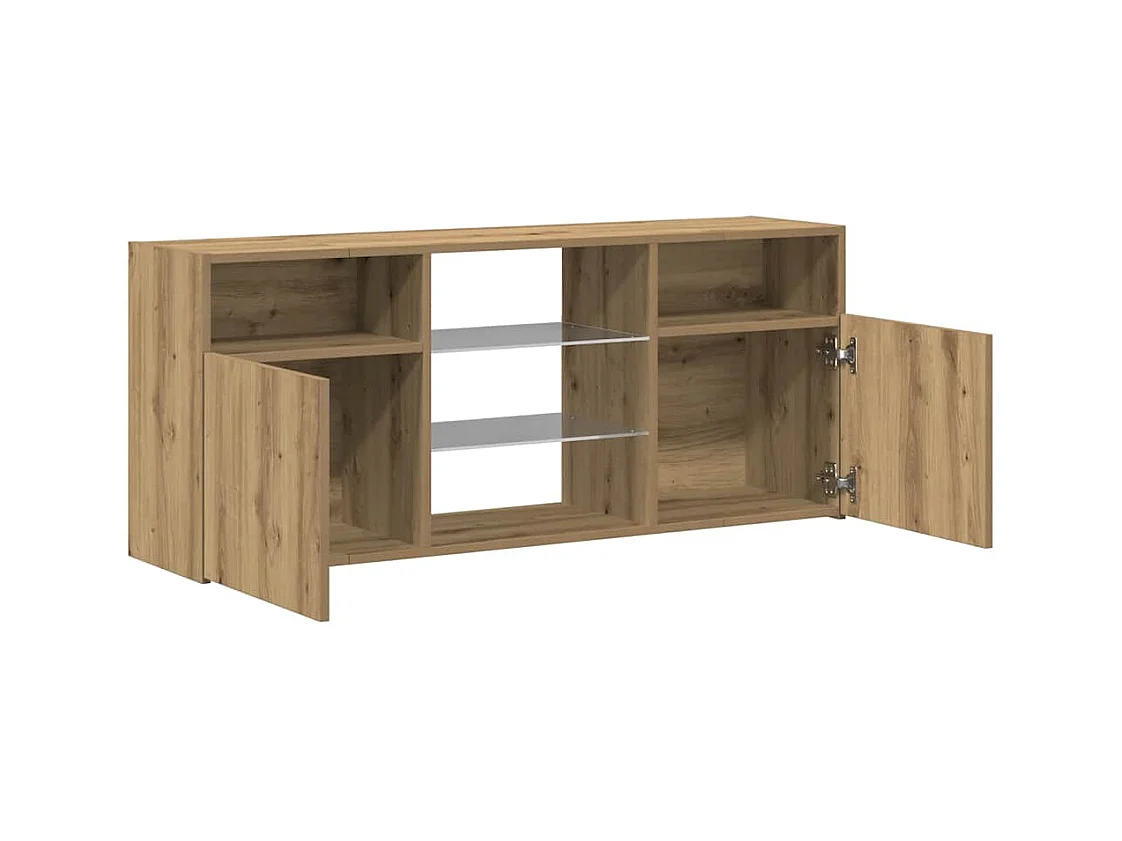 Meuble TV avec lumières LED chêne artisanal bois d'ingénierie