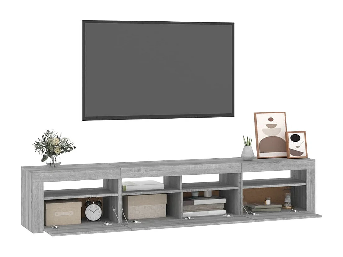 Mueble de TV Sonoma gris con luces LED 210x35x40 cm