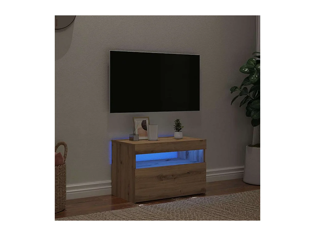 Mobile porta TV con luci a LED in rovere lavorato a mano