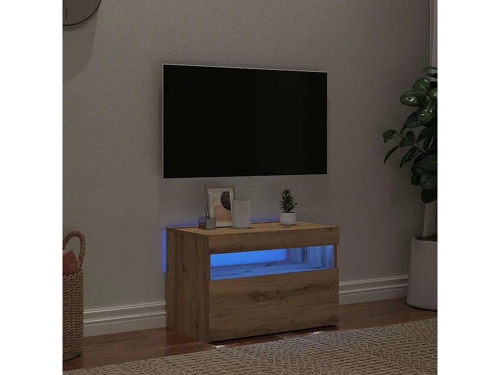 Mobile porta TV con luci a LED in rovere lavorato a mano