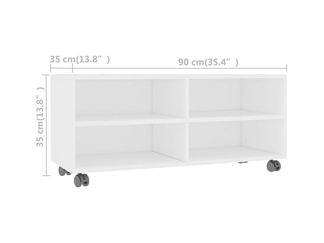 Meuble TV avec roulettes Blanc 90x35x35 cm Bois d'ingénierie
