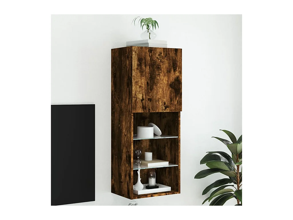 Meuble TV avec lumières LED chêne fumé 40,5x30x102 cm