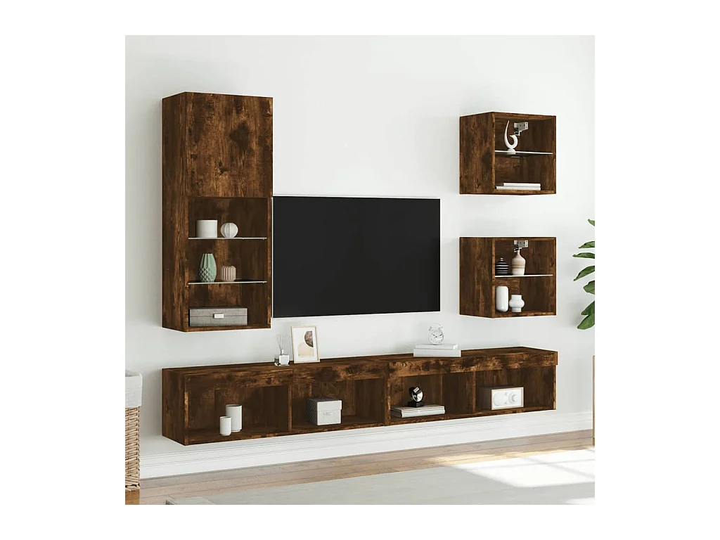 Meuble TV avec lumières LED chêne fumé 40,5x30x102 cm