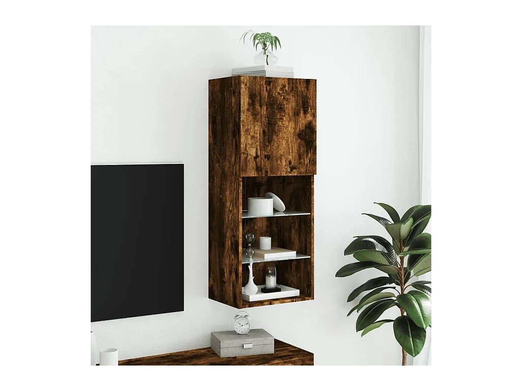 Meuble TV avec lumières LED chêne fumé 40,5x30x102 cm