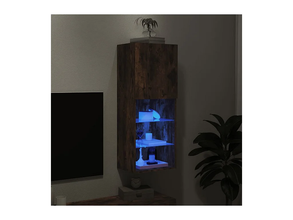 Meuble TV avec lumières LED chêne fumé 40,5x30x102 cm
