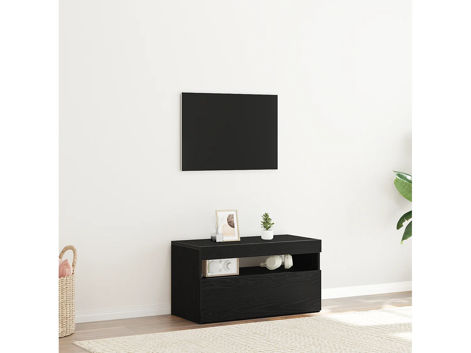 Meuble TV avec lumières LED Chêne Noir 75x35x40 cm en bois d'ingénierie