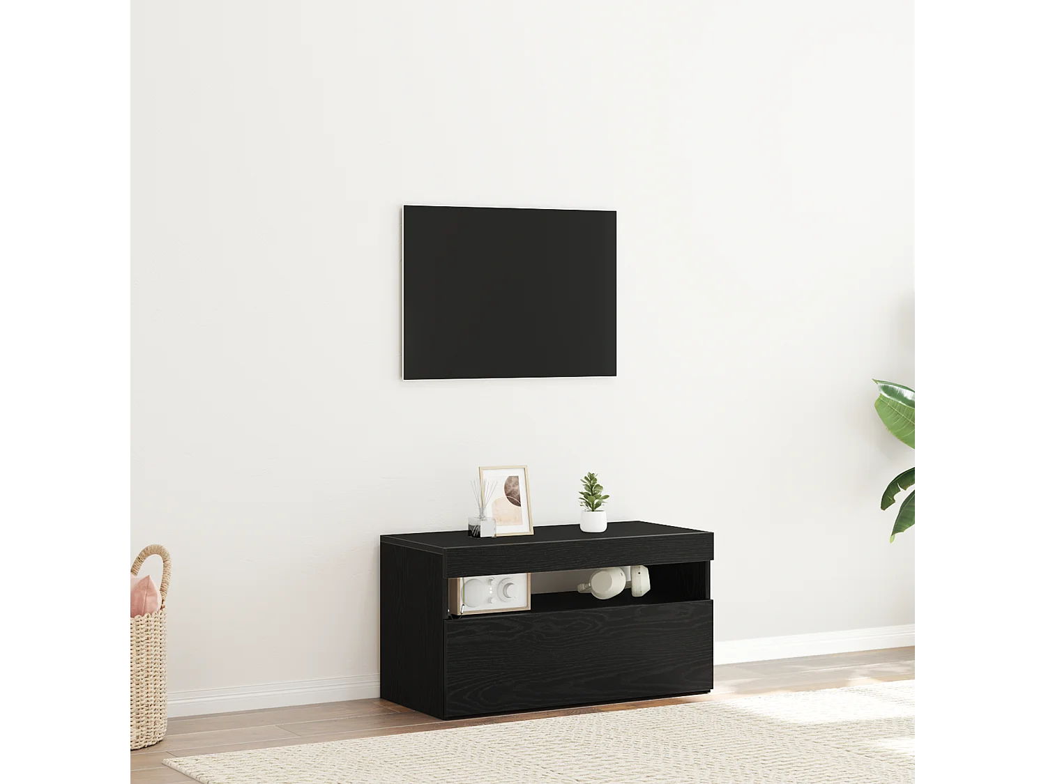 Meuble TV avec lumières LED Chêne Noir 75x35x40 cm en bois d'ingénierie