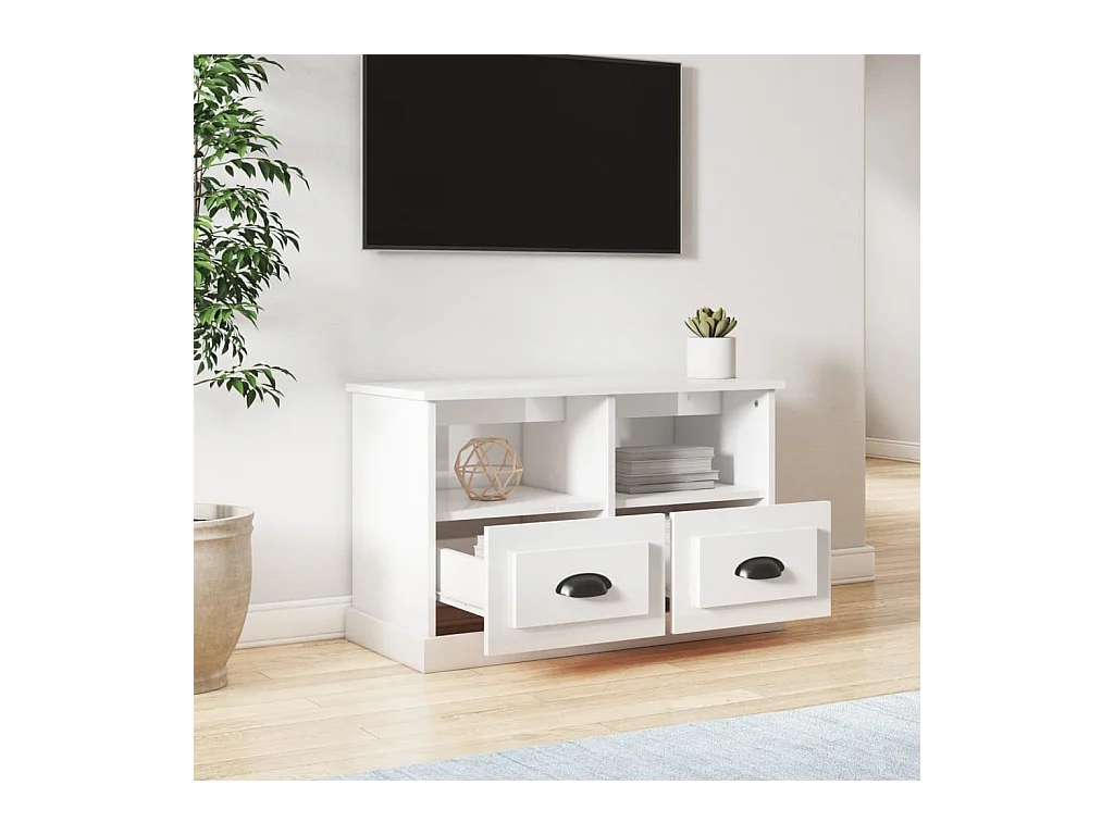 Meuble TV blanc brillant 80x35x50 cm bois d'ingénierie