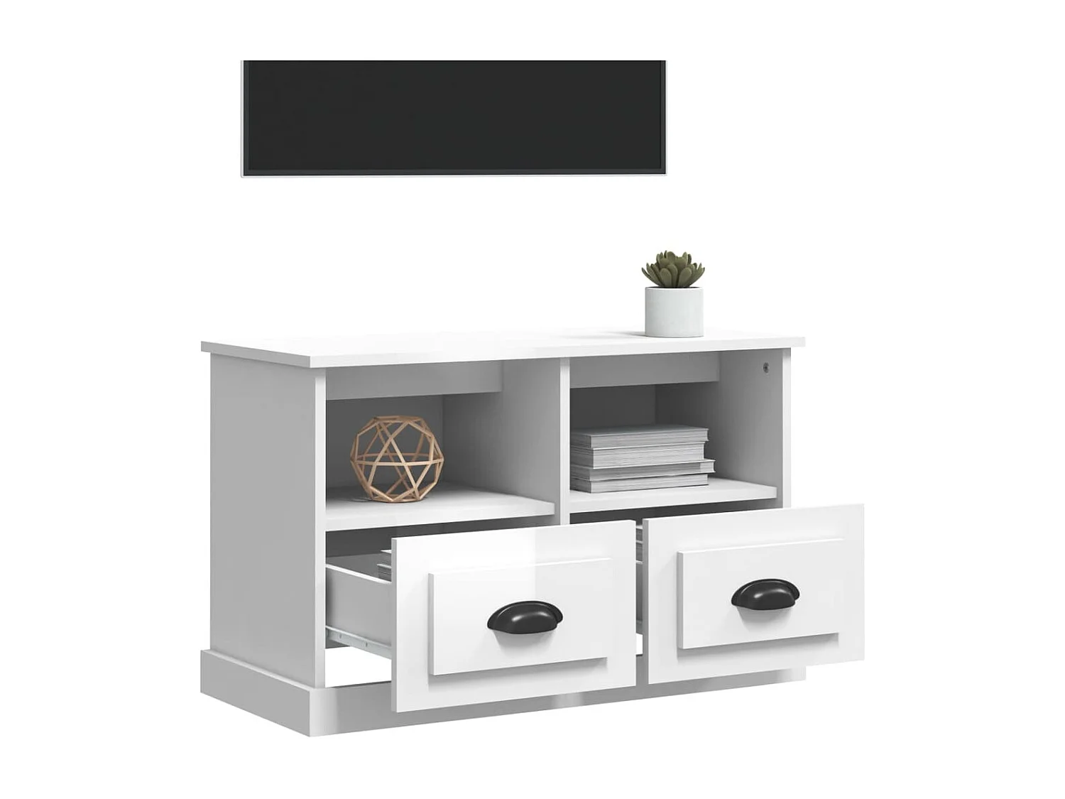 Meuble TV blanc brillant 80x35x50 cm bois d'ingénierie