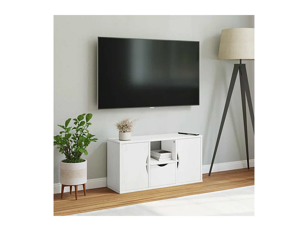 Meuble TV avec tiroir  blanc 79x24x40 cm bois massif pin