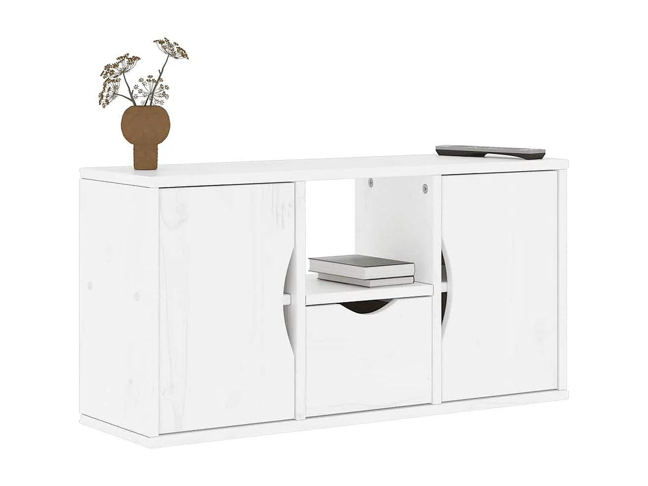 Meuble TV avec tiroir  blanc 79x24x40 cm bois massif pin