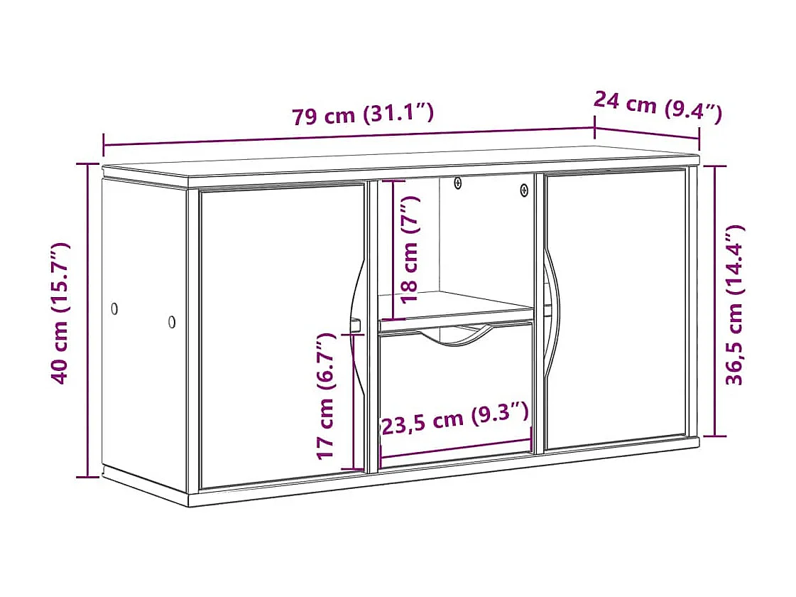 Meuble TV avec tiroir  blanc 79x24x40 cm bois massif pin