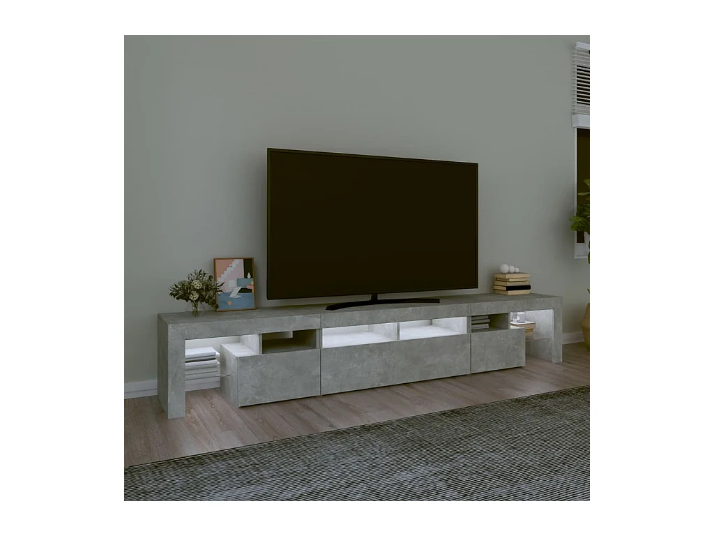 Meuble TV avec lumières LED Gris béton 230x36,5x40 cm