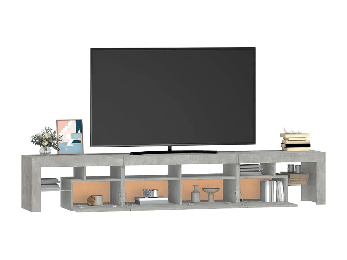 Meuble TV avec lumières LED Gris béton 230x36,5x40 cm