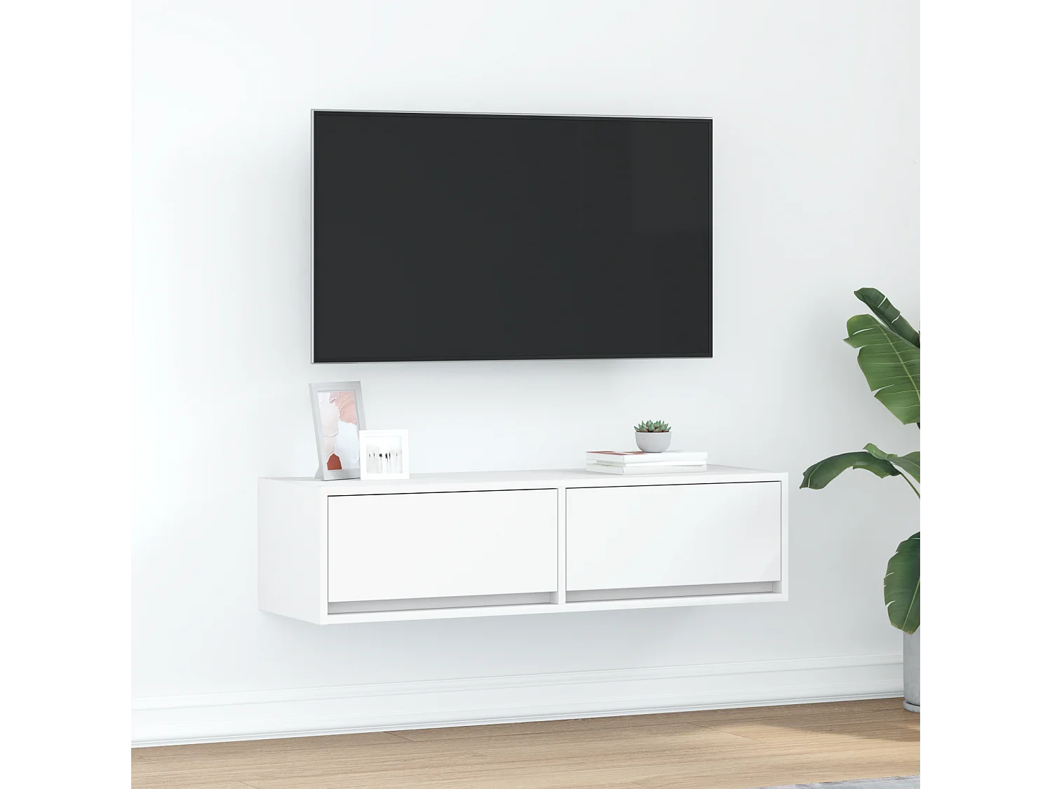 Meuble TV Blanc 100x31x25,5 cm en Bois d'ingénierie