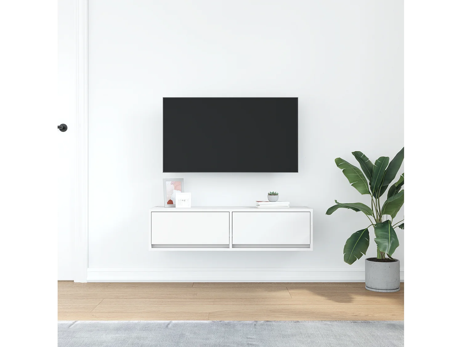 Meuble TV Blanc 100x31x25,5 cm en Bois d'ingénierie