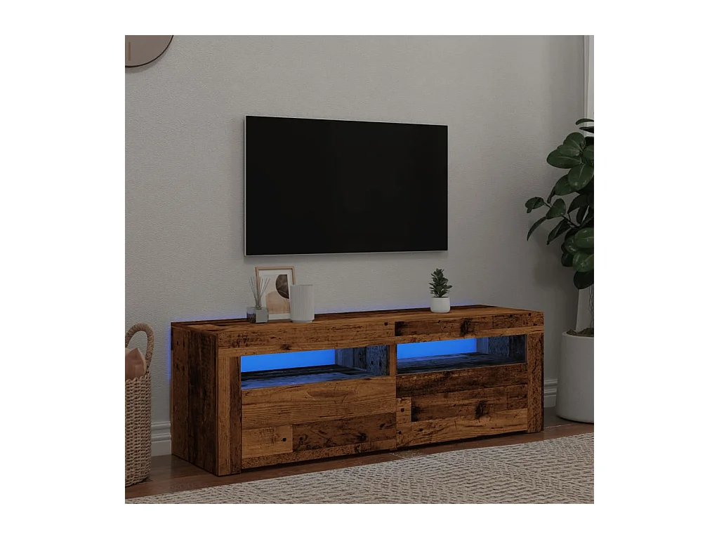 Meuble TV avec lumières LED vieux bois bois d'ingénierie