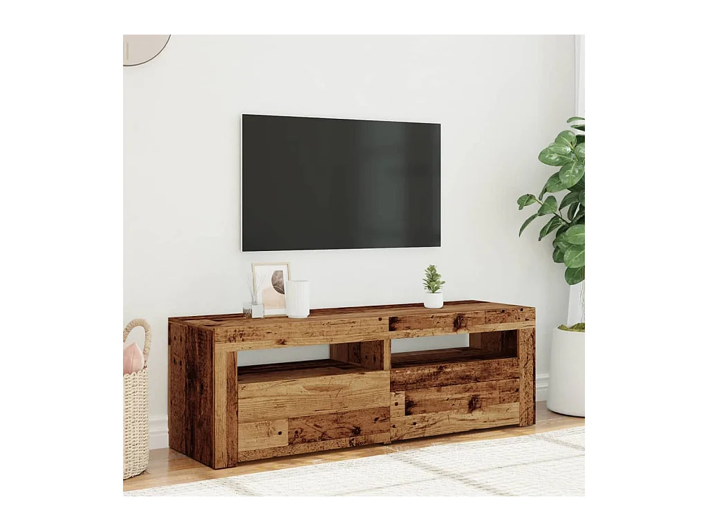 Meuble TV avec lumières LED vieux bois bois d'ingénierie