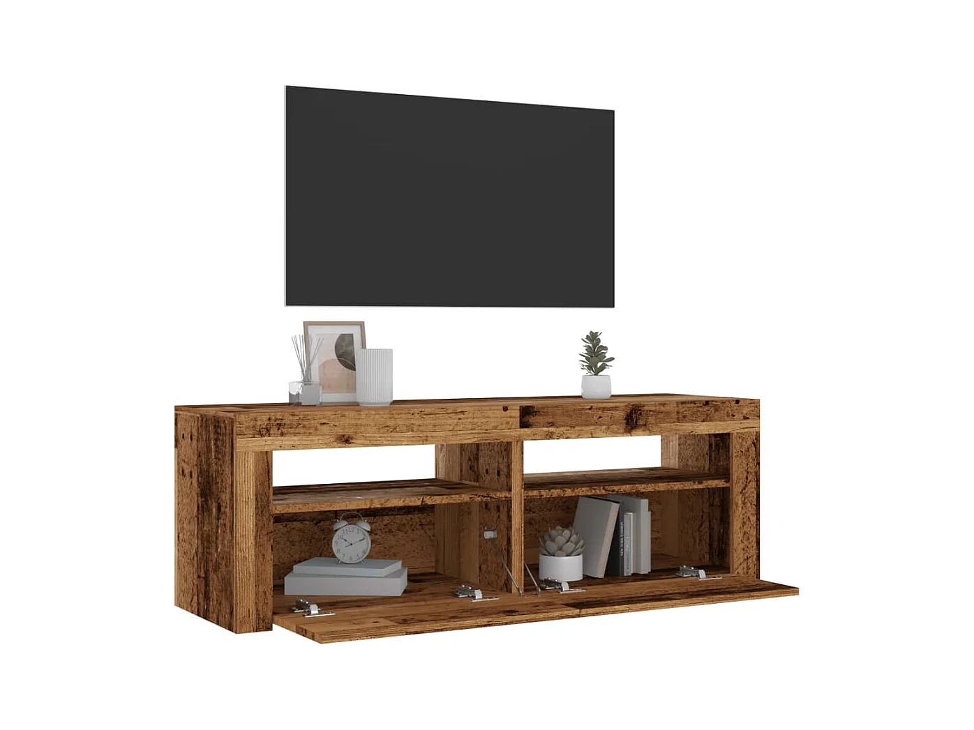 Meuble TV avec lumières LED vieux bois bois d'ingénierie