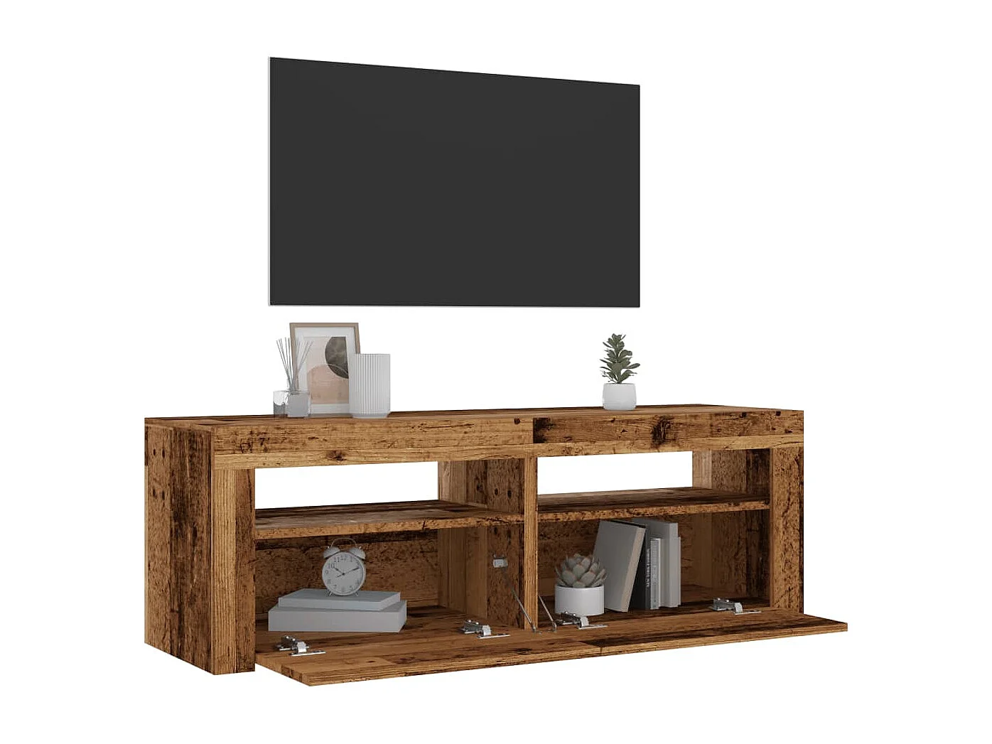 Meuble TV avec lumières LED vieux bois bois d'ingénierie