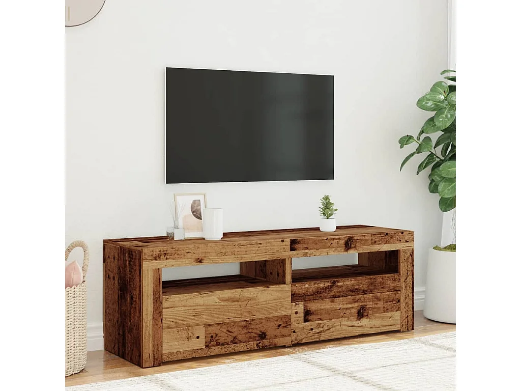 Meuble TV avec lumières LED vieux bois bois d'ingénierie