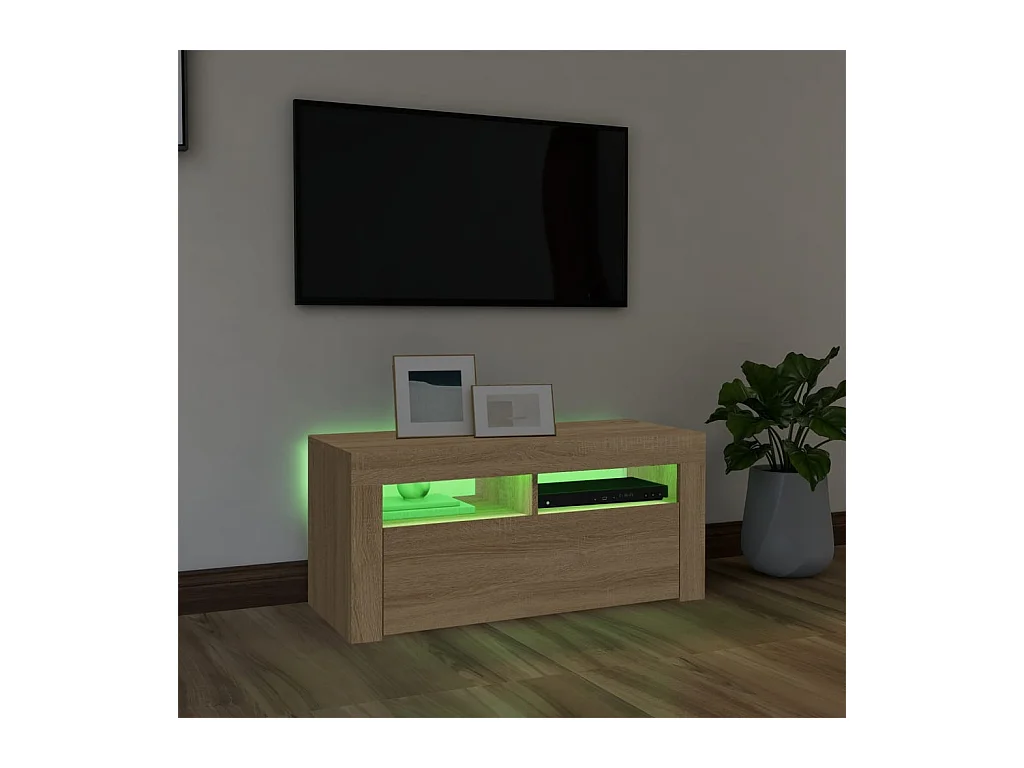 Mobile TV con luci LED Rovere Sonoma 90x35x40 cm