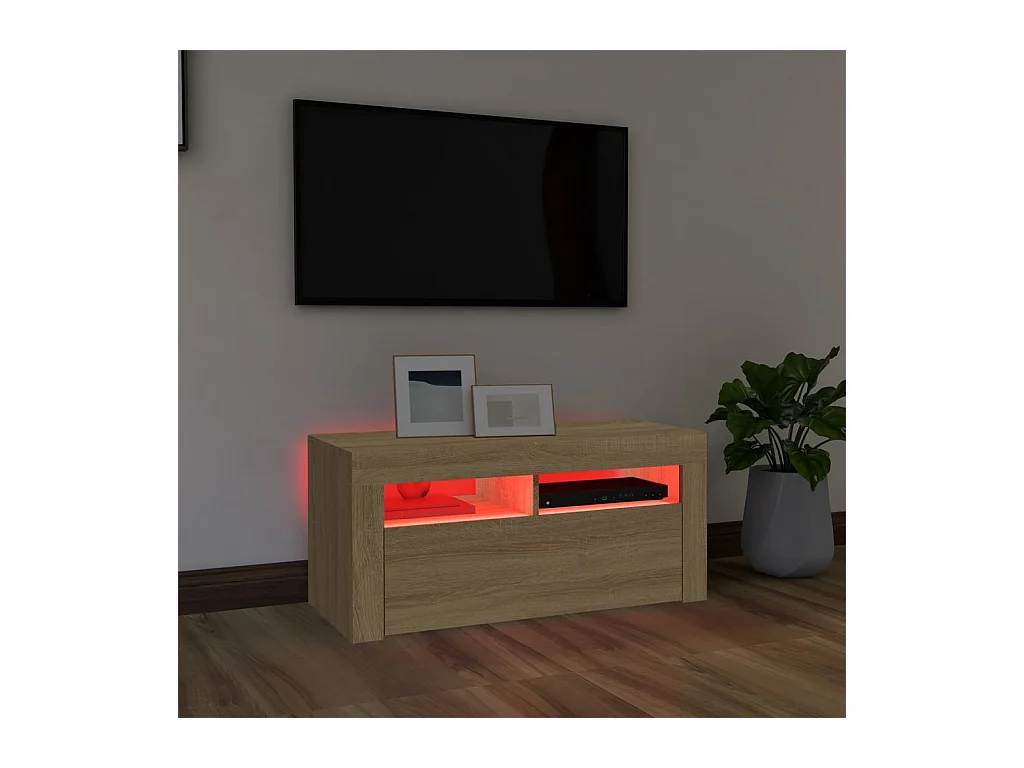 Mobile TV con luci LED Rovere Sonoma 90x35x40 cm