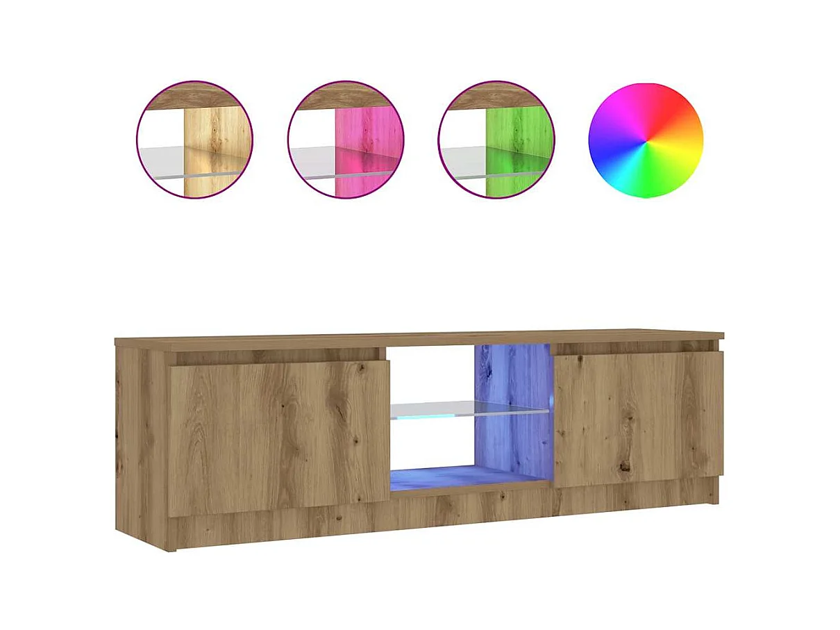 Meuble TV avec lumières LED chêne artisanal bois d'ingénierie