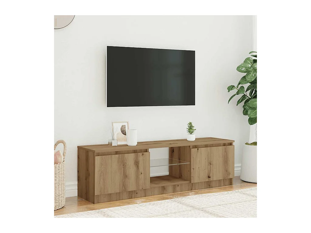 Meuble TV avec lumières LED chêne artisanal bois d'ingénierie