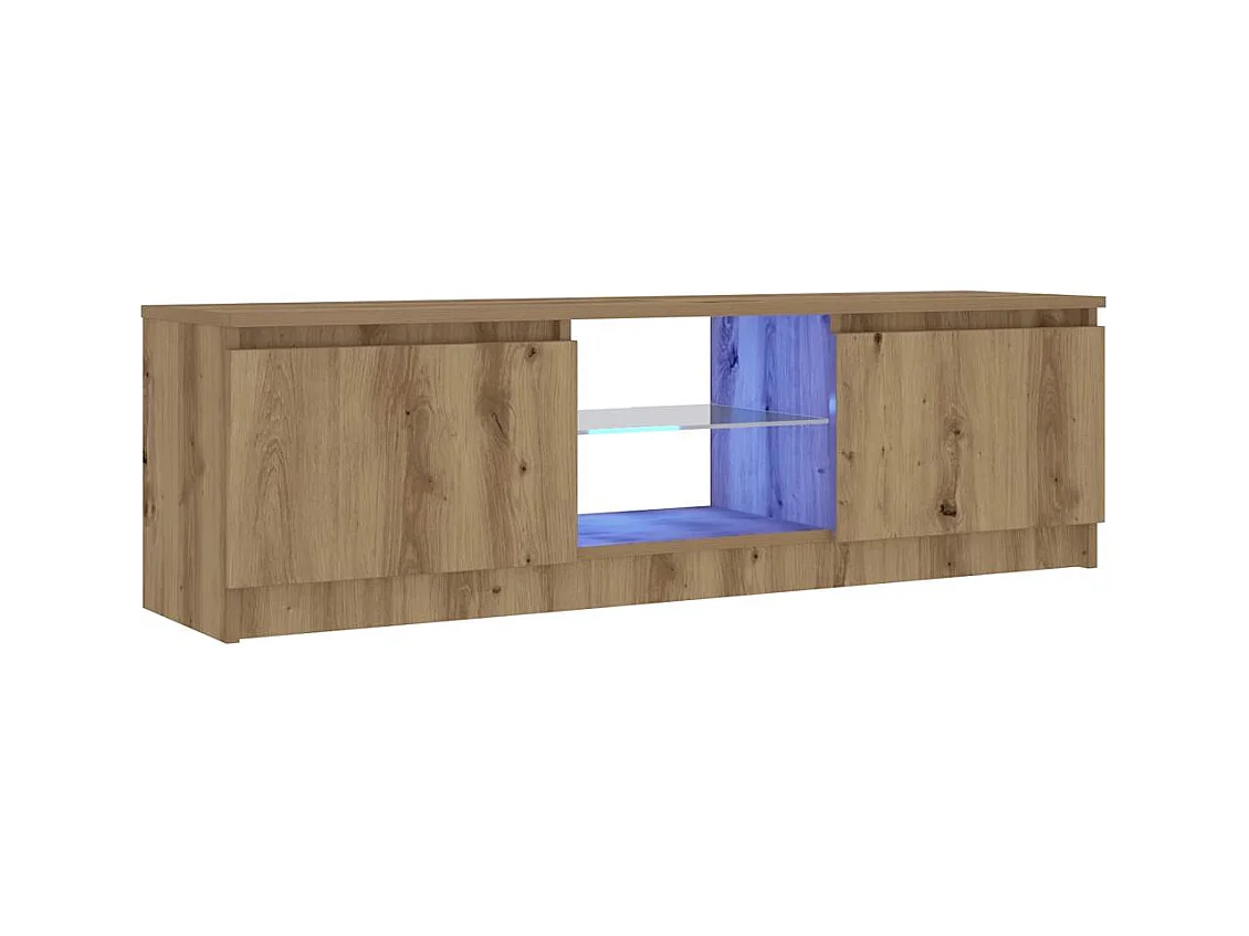 Meuble TV avec lumières LED chêne artisanal bois d'ingénierie