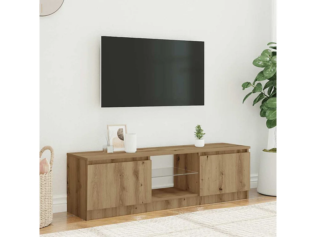 Meuble TV avec lumières LED chêne artisanal bois d'ingénierie