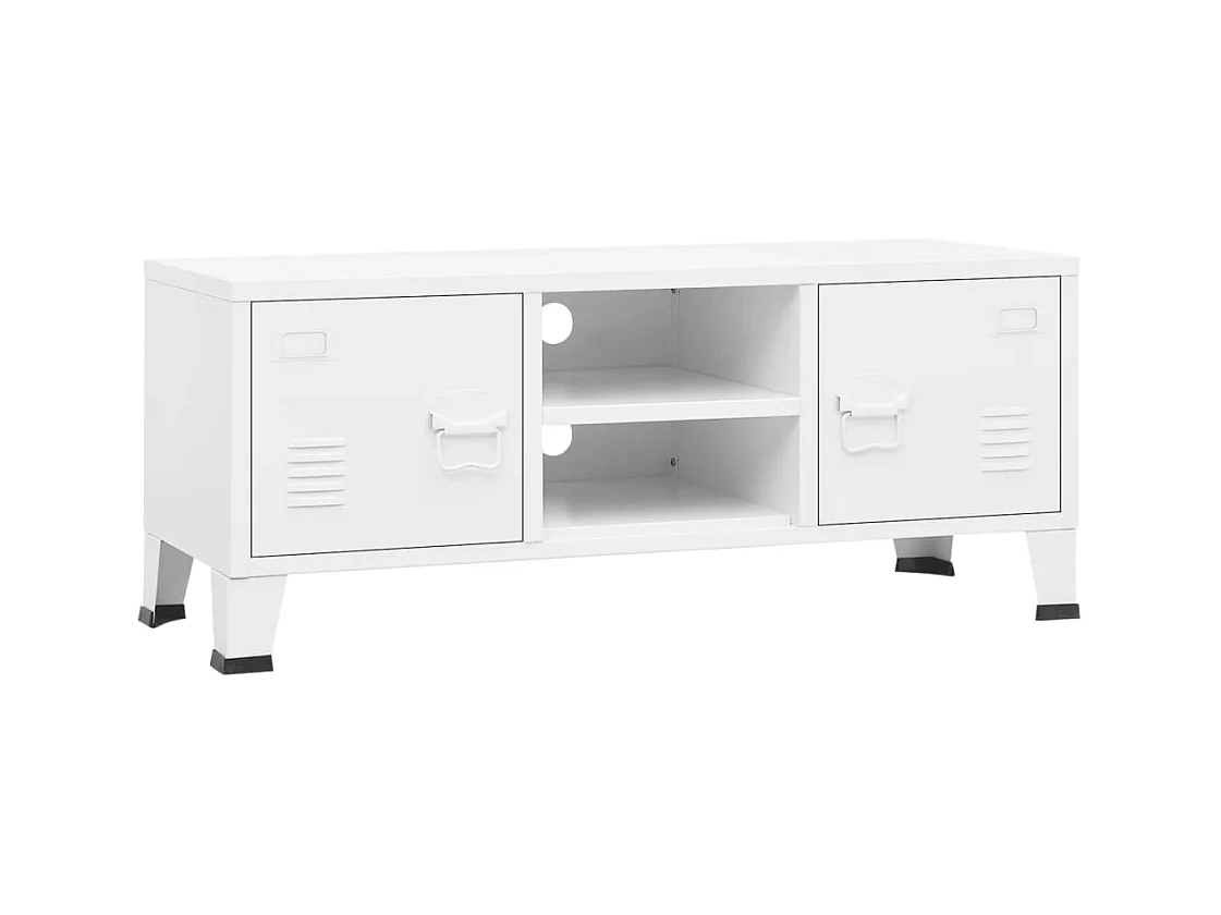 Meuble TV industriel Blanc 105x35x42 cm Métal