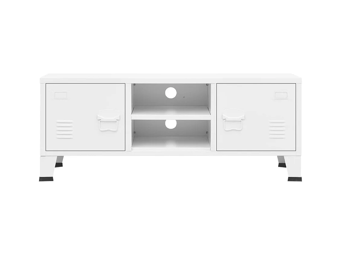 Meuble TV industriel Blanc 105x35x42 cm Métal