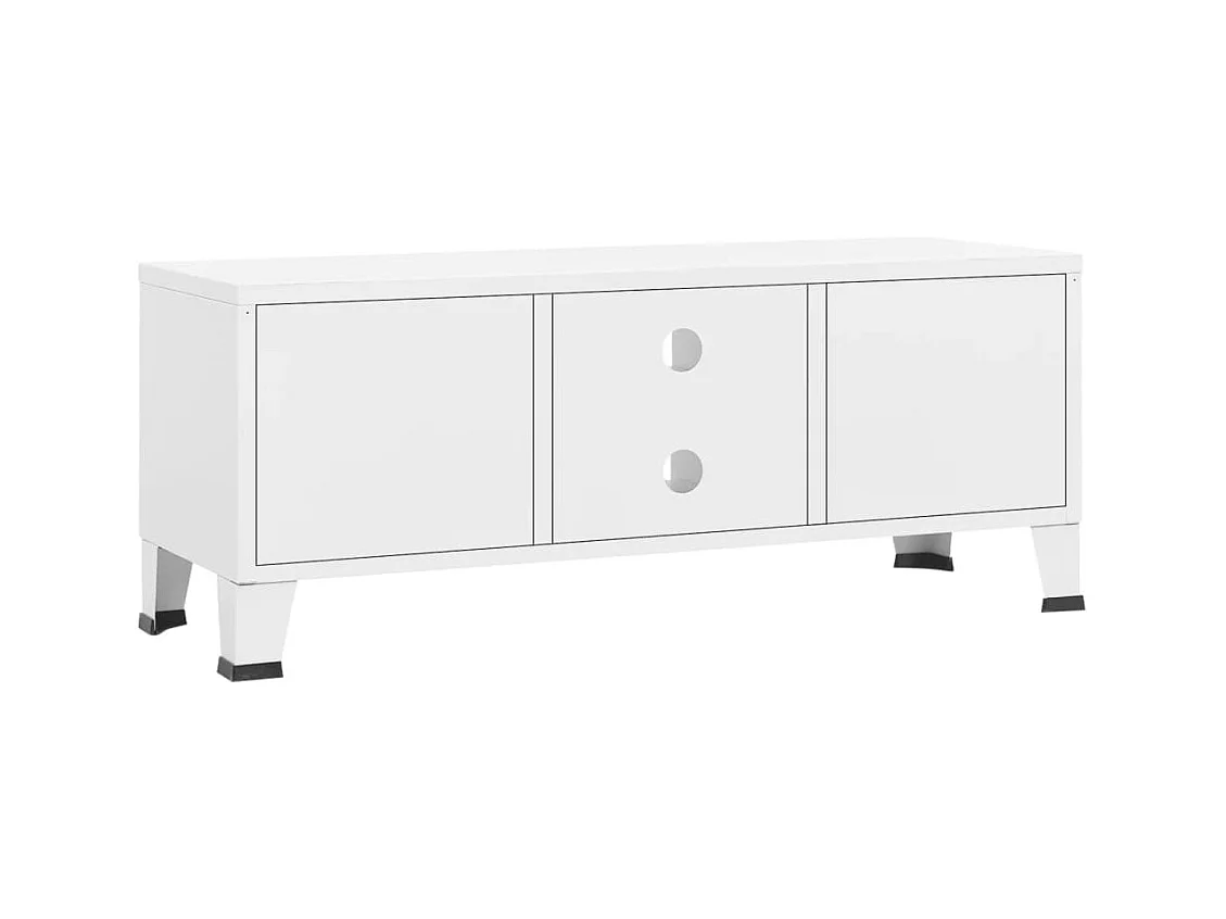 Meuble TV industriel Blanc 105x35x42 cm Métal