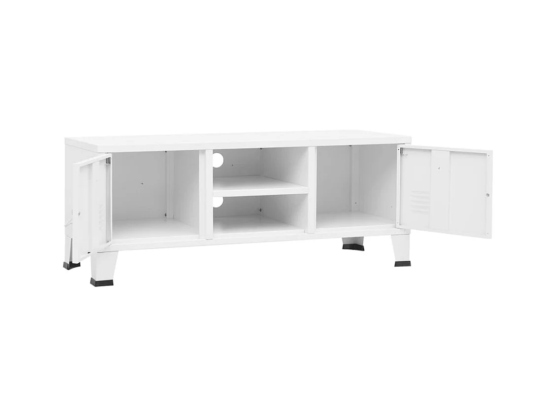 Meuble TV industriel Blanc 105x35x42 cm Métal