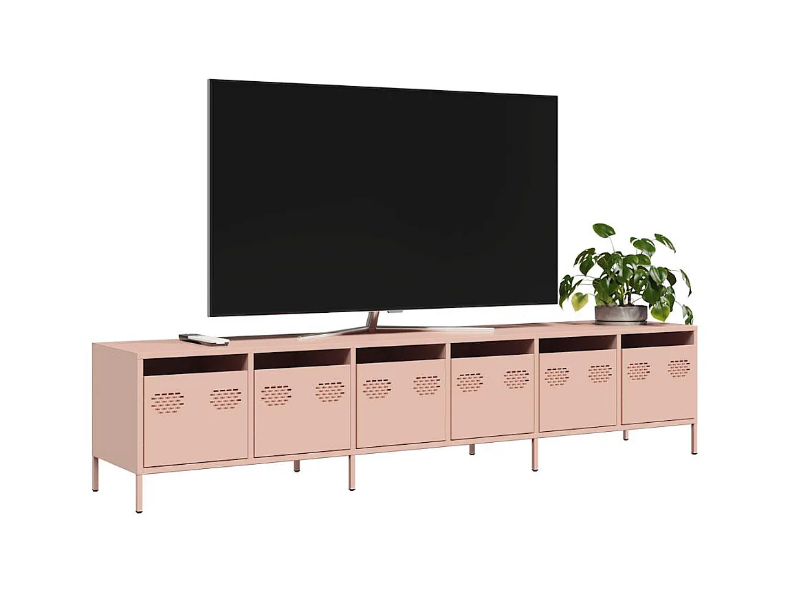 Meuble TV rose 202x39x43,5 cm acier laminé à froid