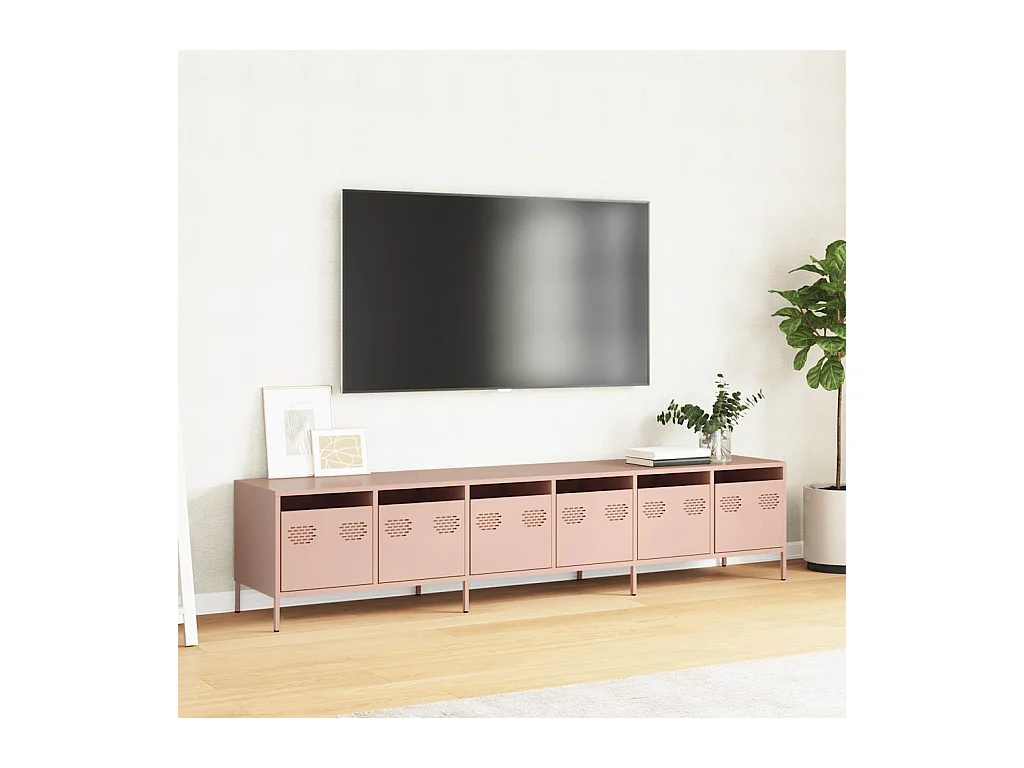 Meuble TV rose 202x39x43,5 cm acier laminé à froid