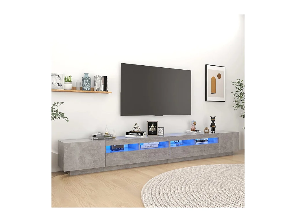 Meuble TV avec lumières LED Gris béton 300x35x40 cm