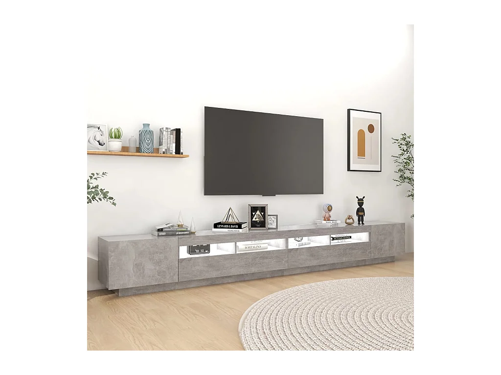 Meuble TV avec lumières LED Gris béton 300x35x40 cm