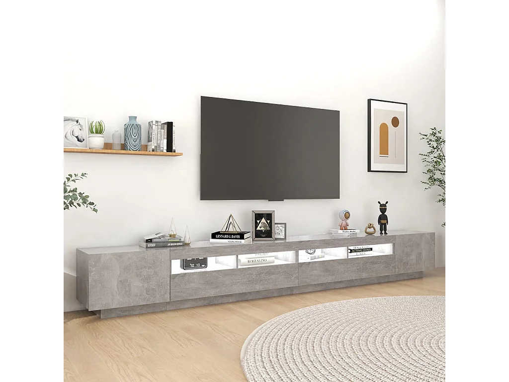 Mueble de TV con luces LED Gris hormigón 300x35x40 cm