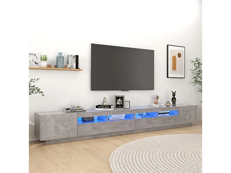Meuble TV avec lumières LED Gris béton 300x35x40 cm