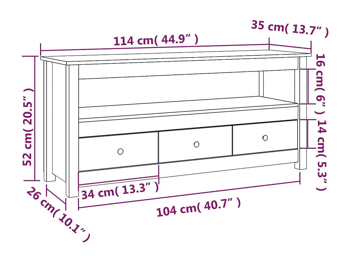 Meuble TV 114x35x52 cm Bois de pin massif