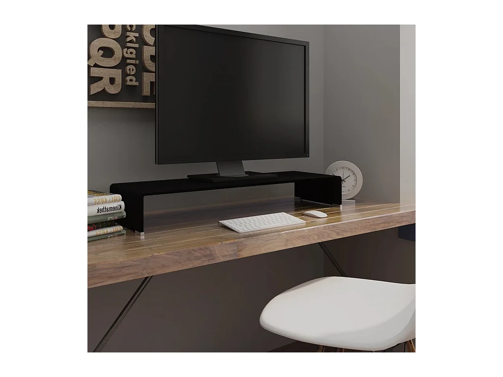 Meuble TV/support pour moniteur 90x30x13 cm verre noir