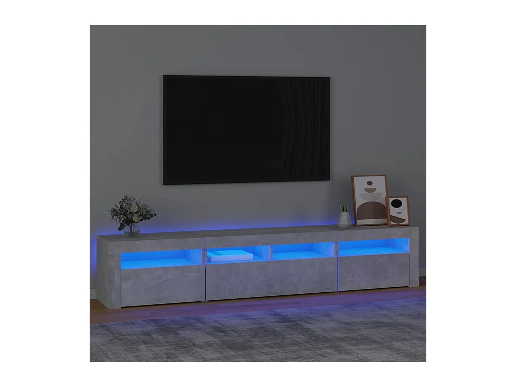 Meuble TV avec lumières LED Gris béton 210x35x40 cm